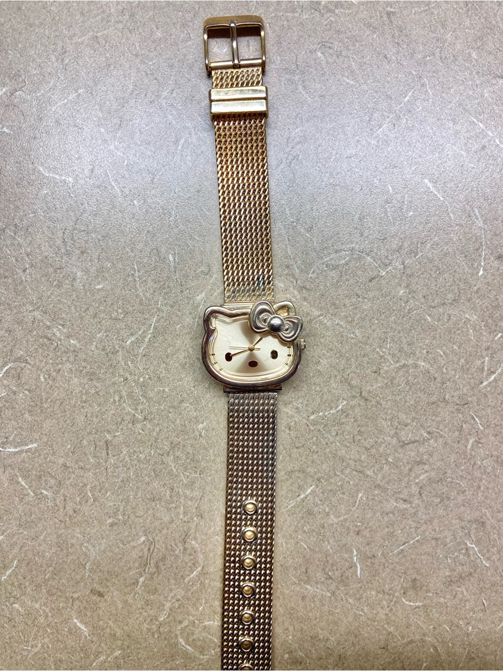 Sanrio Hello Kitty Gold Tone Mesh Bracelet Watch